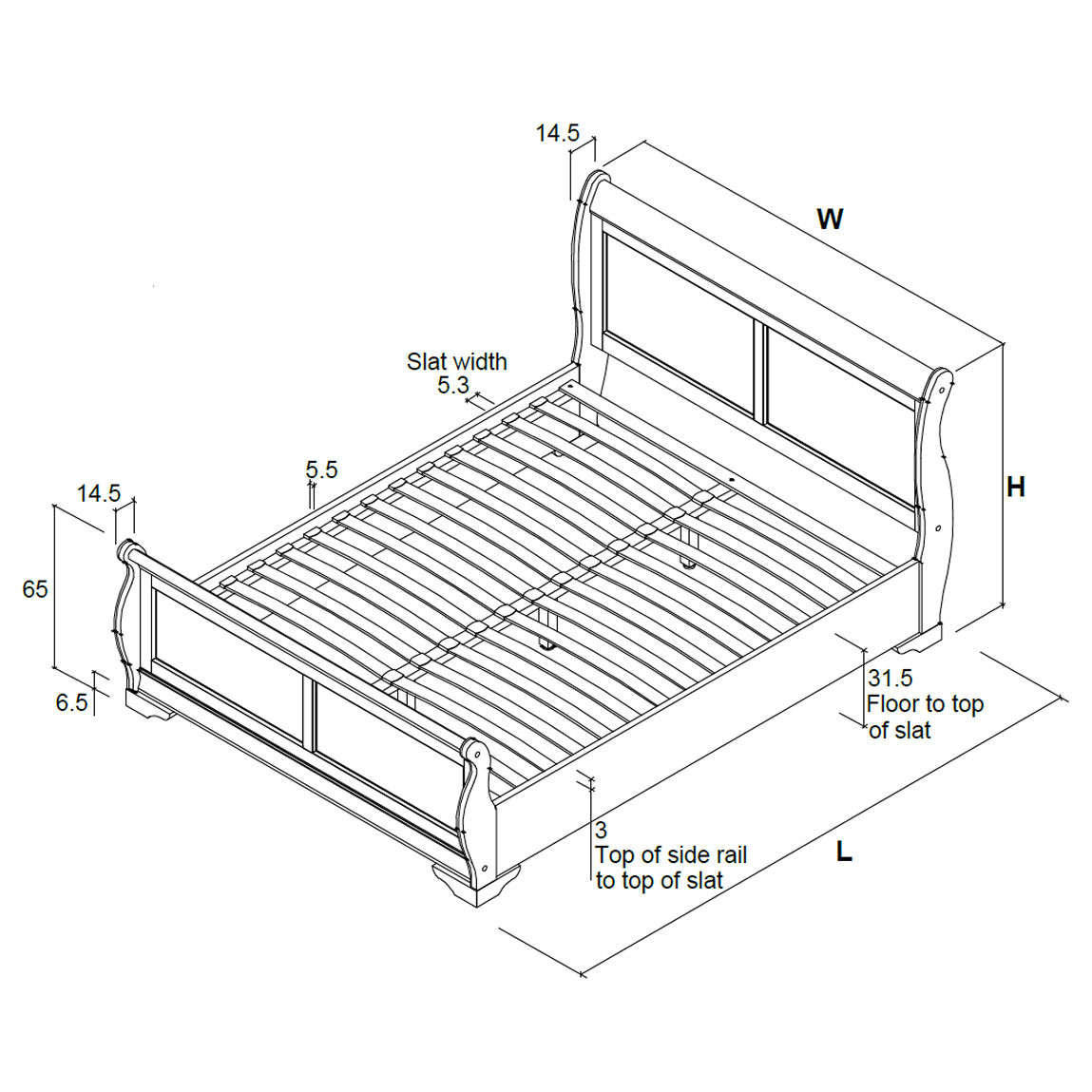 Toulon Wooden Sleigh Bed