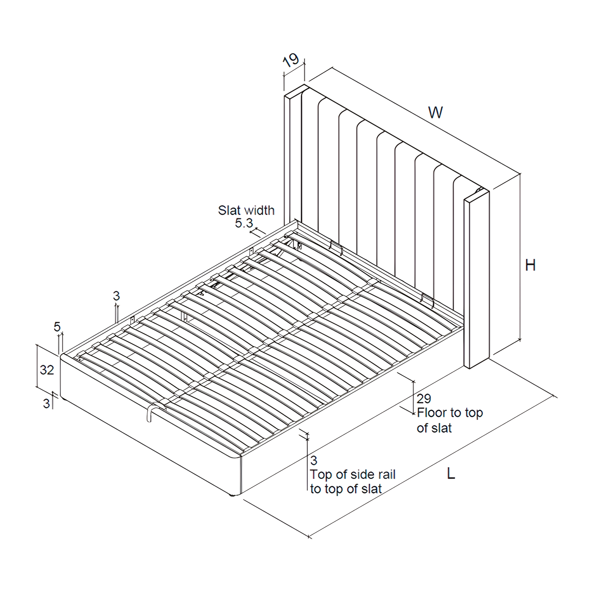 Maya Winged Ottoman Natural - Bed Frame Only