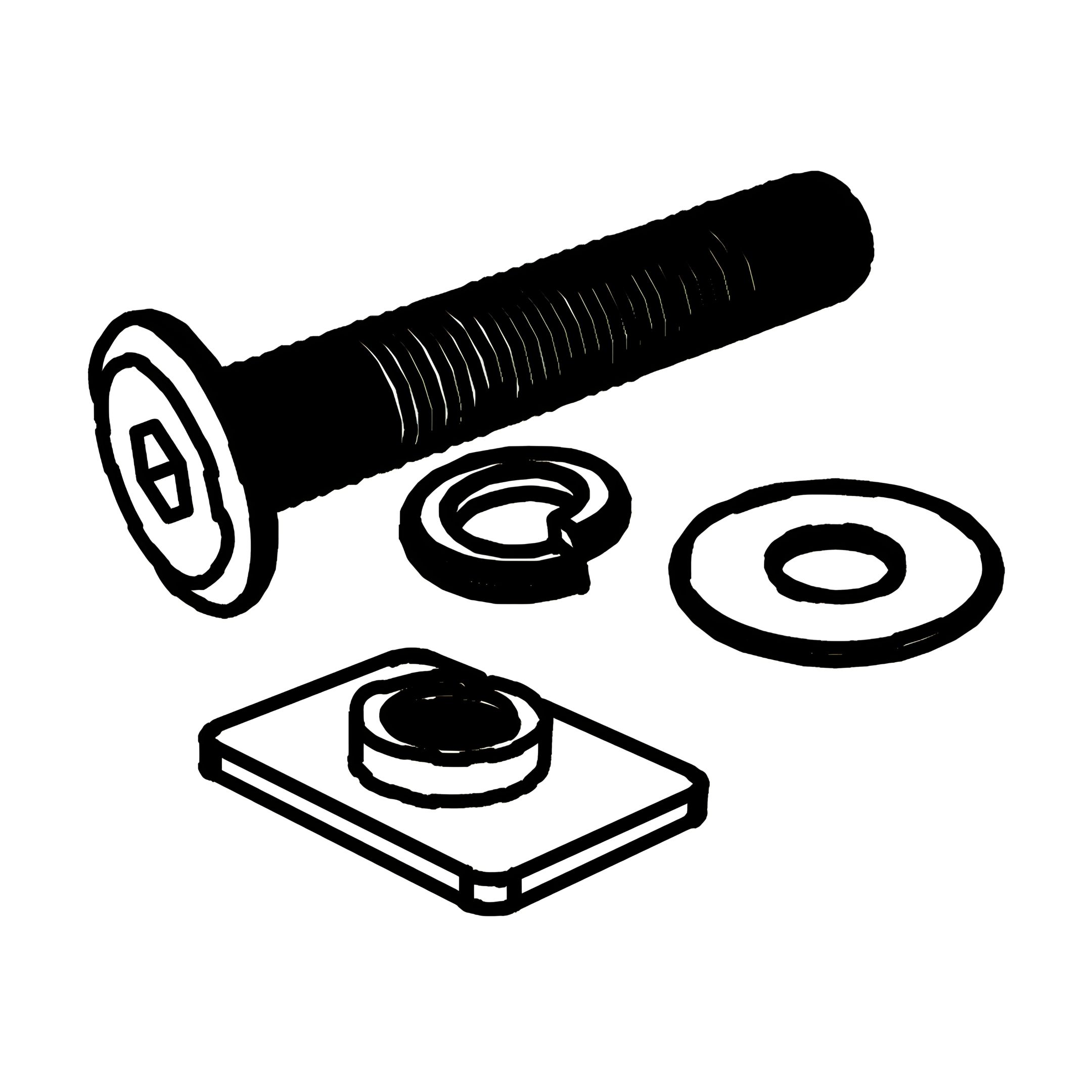 L - JCBB Bolt RBW with Nut, Bracket, Spring Washer and Flat Washer