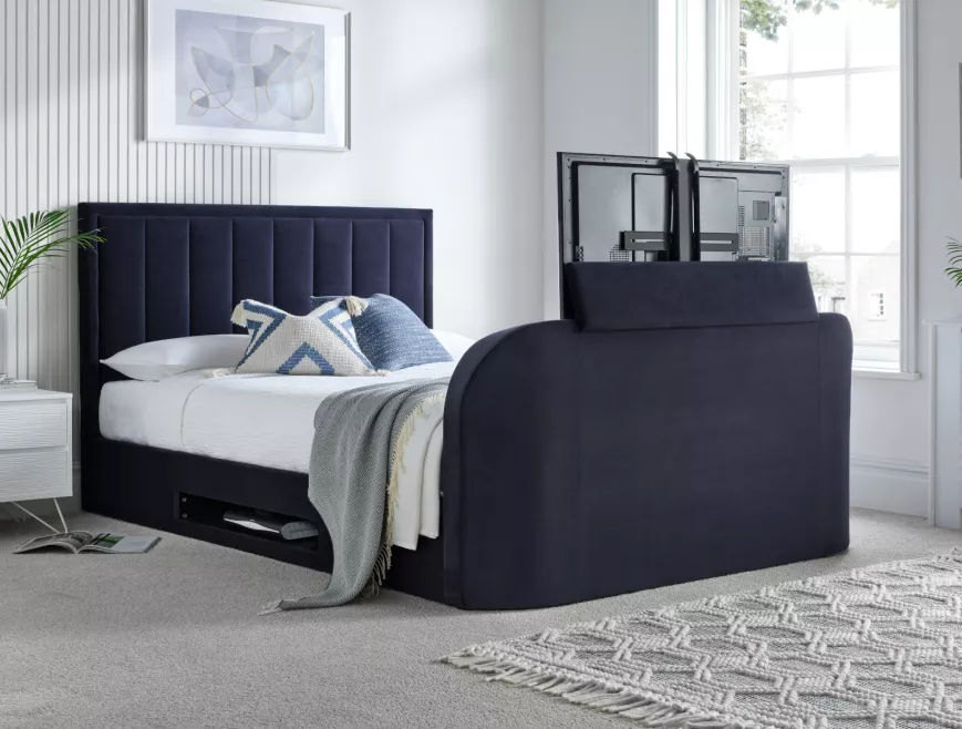 Santorini Upholstered Ottoman TV Blue Velvet Bed