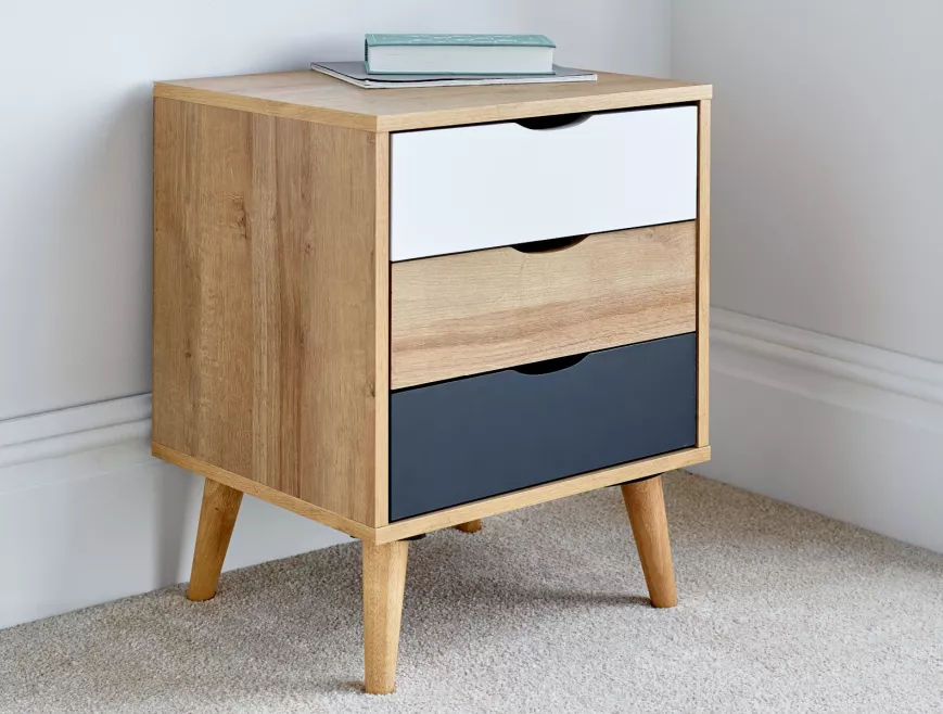 Kalmar 3 Drawer Oak Finish Bedside Only